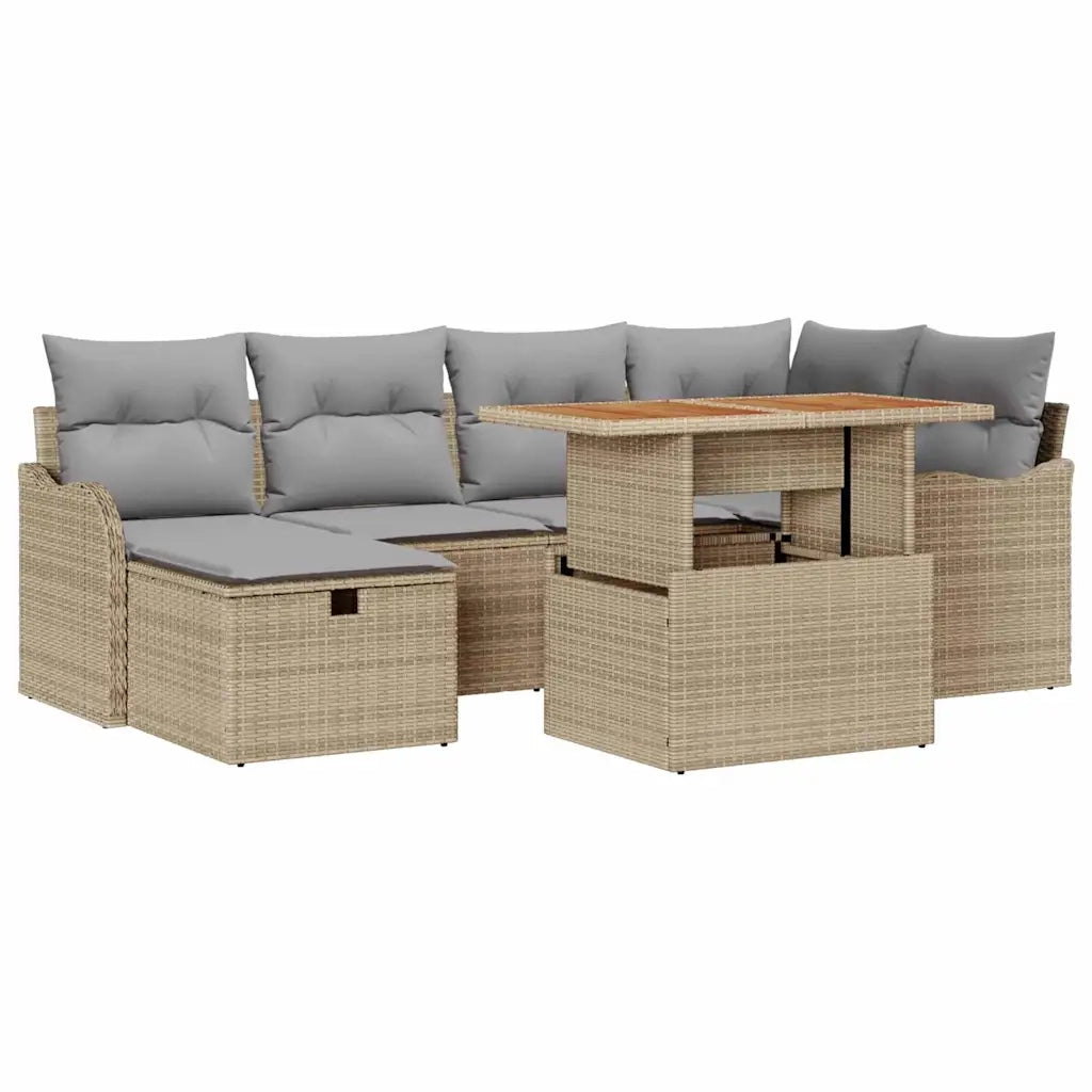 Set Divano da Giardino 7 pcs Beige polyrattan
