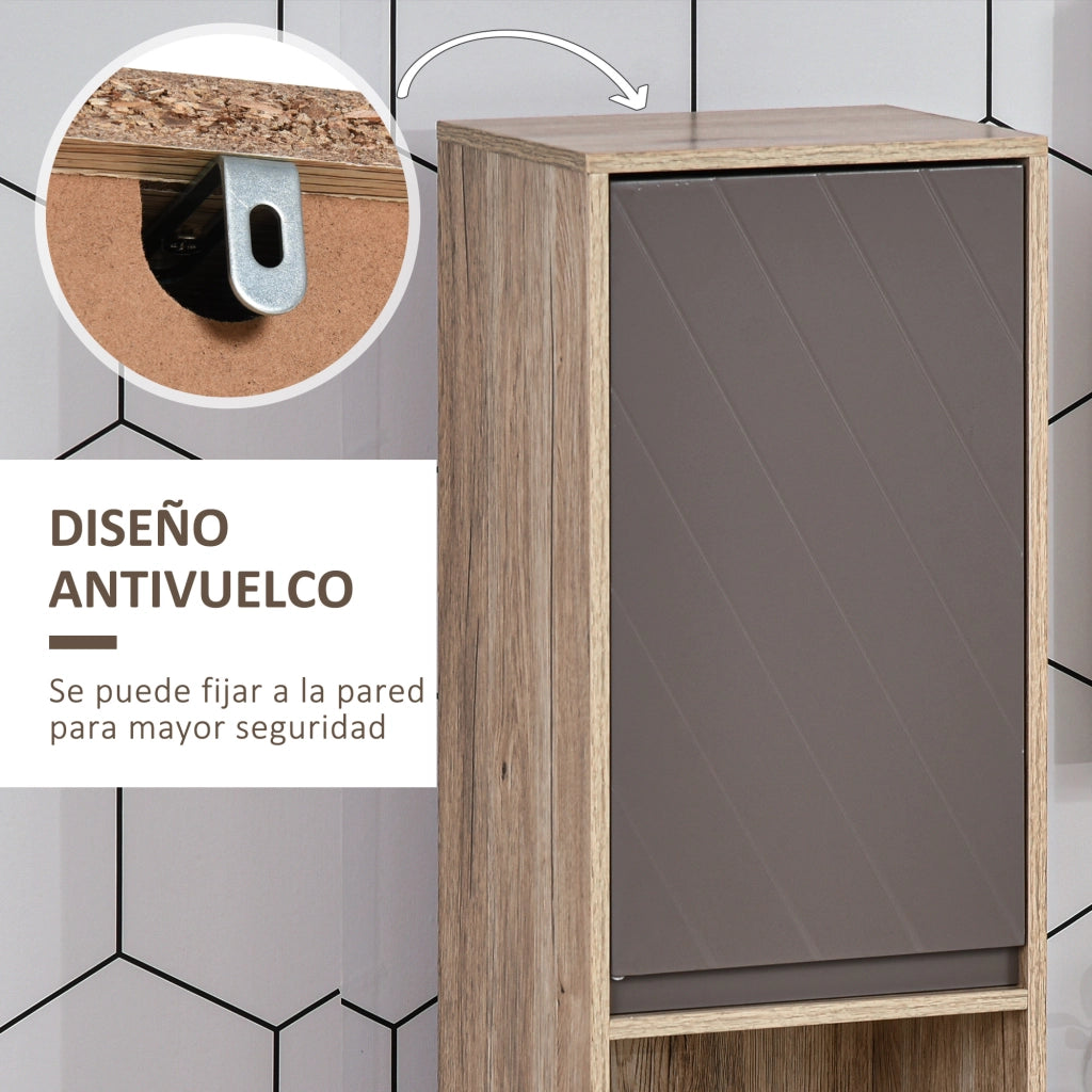 Colonna Bagno Stretto con Ante e Ripiani Aperti ¨C Zephmum ¨C 30x24x170 cm Rovere Grigio