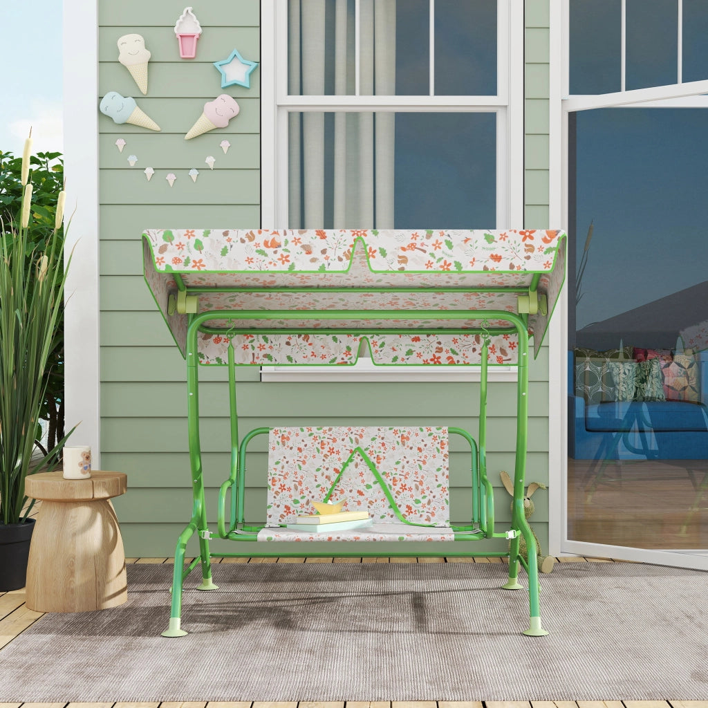 Dondolo per Bambini a 2 Posti con Tettuccio ¨C Xylo ¨C Verde, 112x75x120 cm