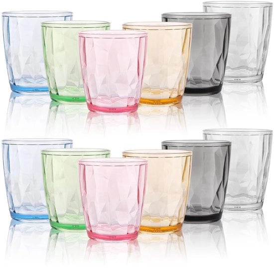 Set di bicchieri in acrilico colorati da 12 - 330 ml - Stivato - Ideale per acqua/succo/caffè freddo - Materiale di alta qualità - Tazze