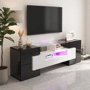 Credenza TV bianco lucido e nero in truciolare 145 cm