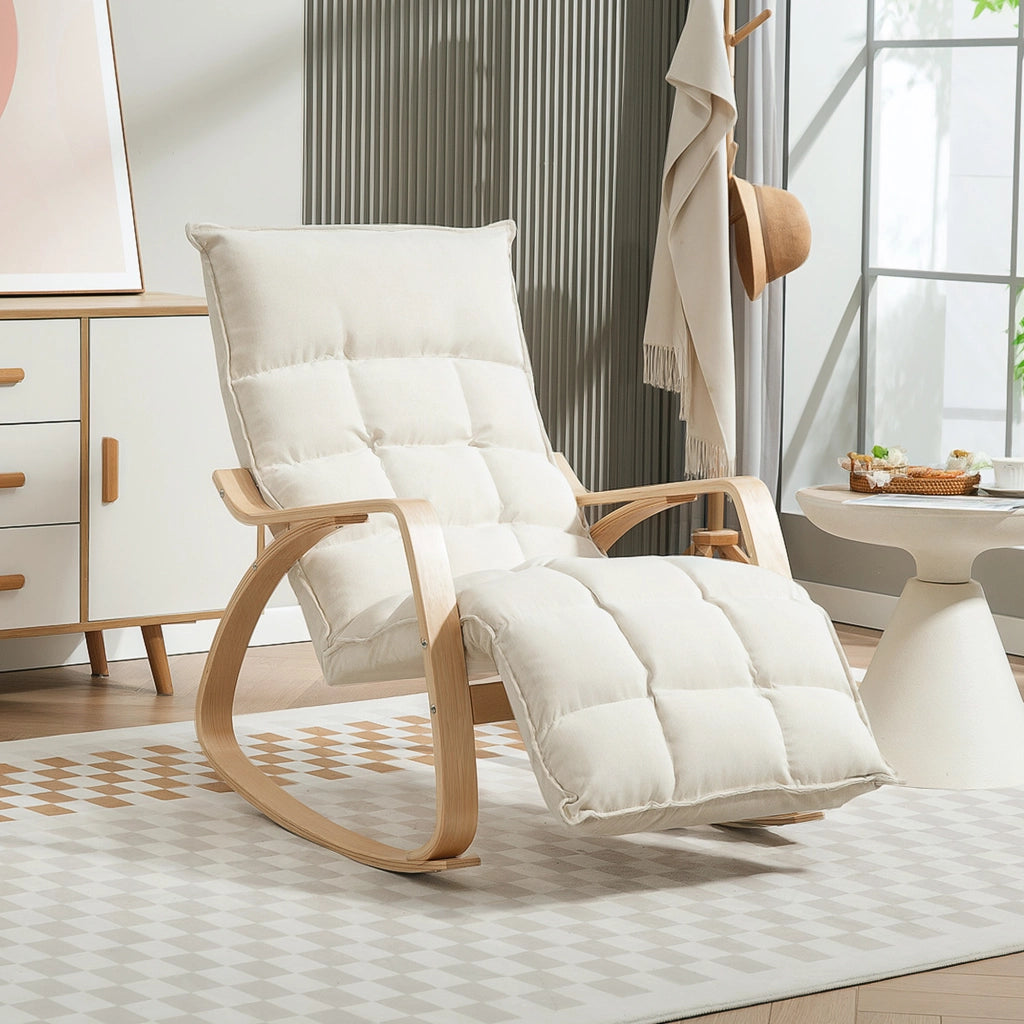 Poltrona Dondolo Imbottita con Braccioli ¨C Minimal ¨C Crema