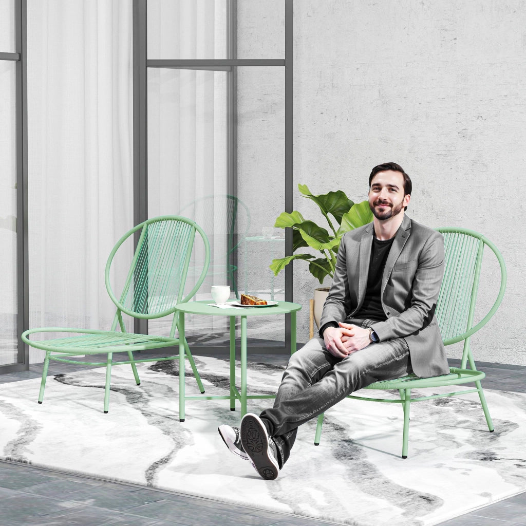 Set Bistrot 3 Pezzi in Polyrattan ¨C Minimal ¨C Grigio Verde