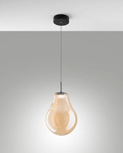 Lampada a sospensione Noa LED 14W 1510lm CCT 2700K-3000K-4000K, dimmerabile a step, struttura in metallo e vetro borosilicato, colore Ambra