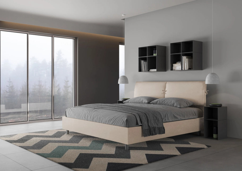 BS COM Letto matrimoniale king size contenitore imbottito 180x190 microfibra sabbia