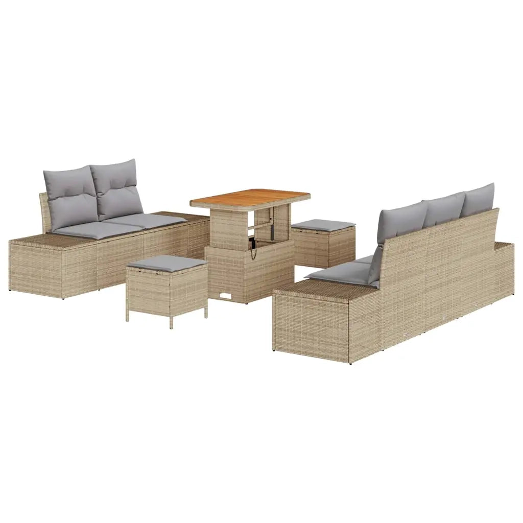 Set Divano da Giardino con cuscino 8 pcs Beige polyrattan