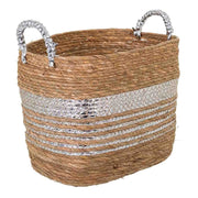 Navicella in fibra naturale foderata marrone 37x28x28h