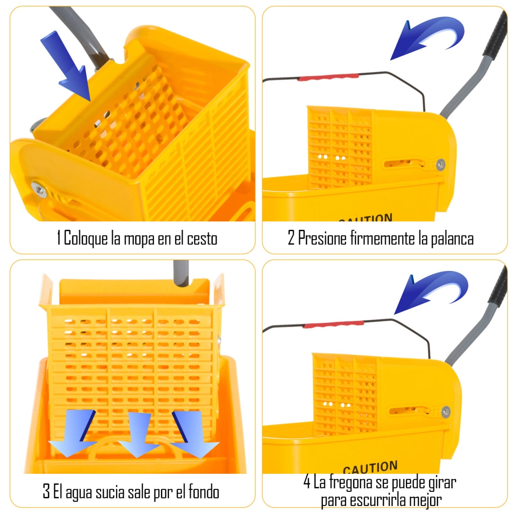 Secchio Lavapavimenti 20 L con Ruote e Scolapiatti ¨C Minimal ¨C Giallo 60x27x70,5 cm