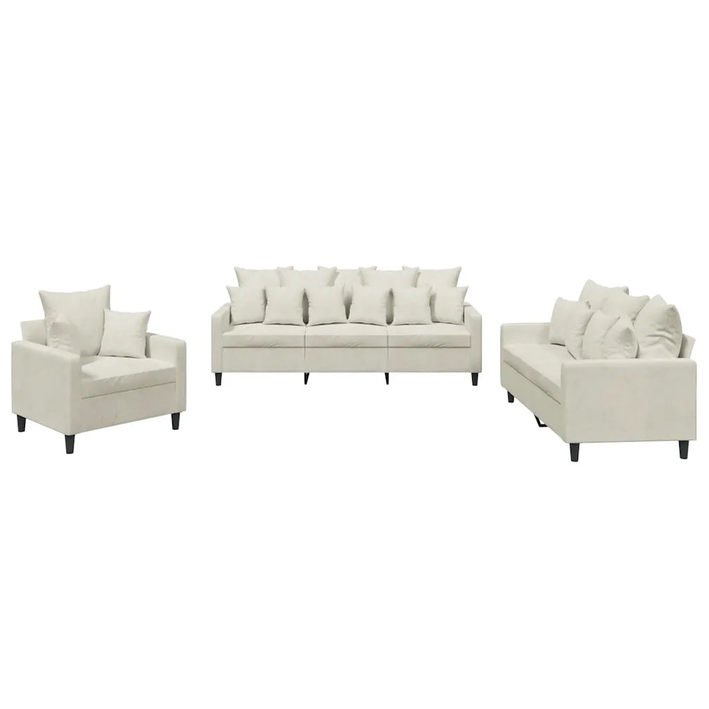 Set di Divani 3 pz con Cuscini Crema in Velluto 3201688