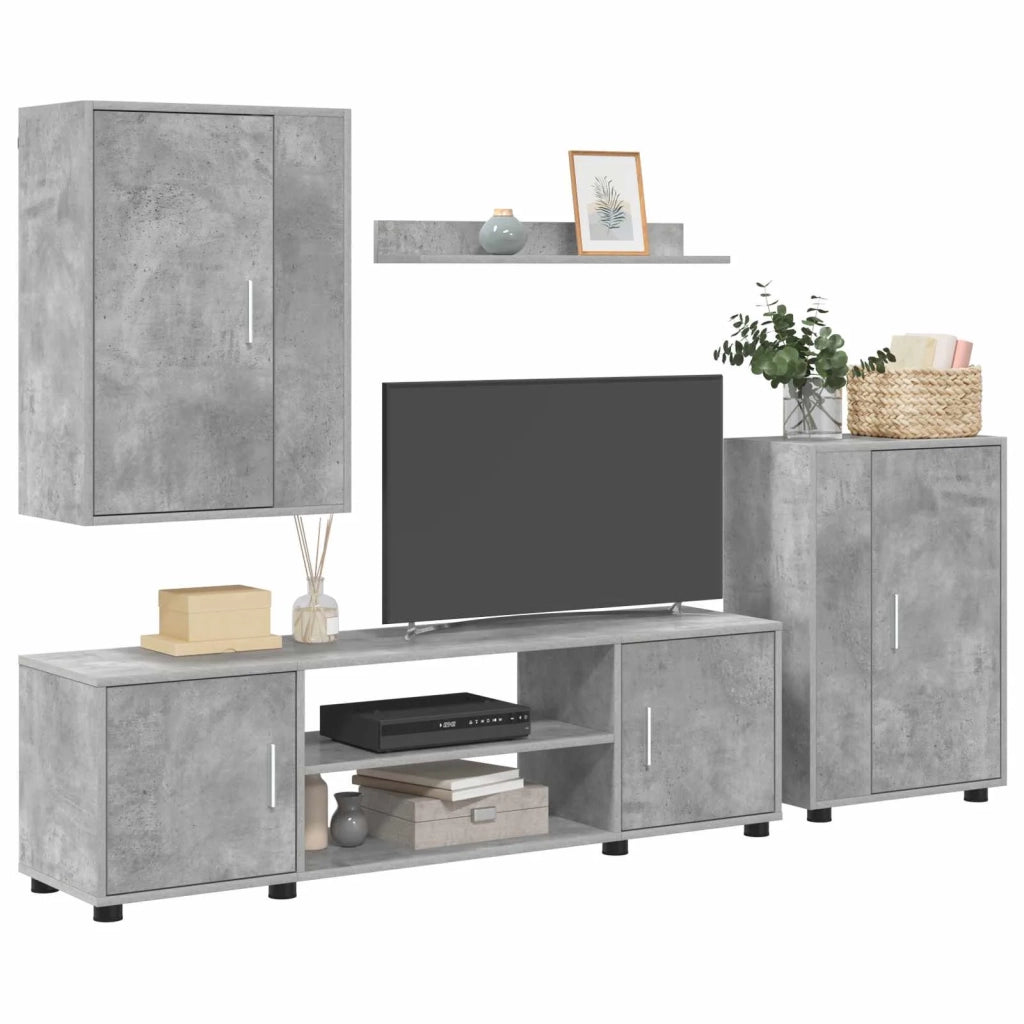 Set mobile TV 4 pcs Grigio cemento Legno multistrato 3397899