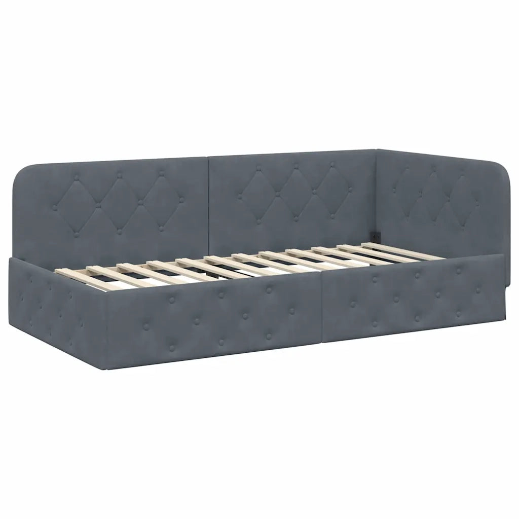 Cornice del letto ad angolo Grigio scuro 100 x 200 cm Velluto