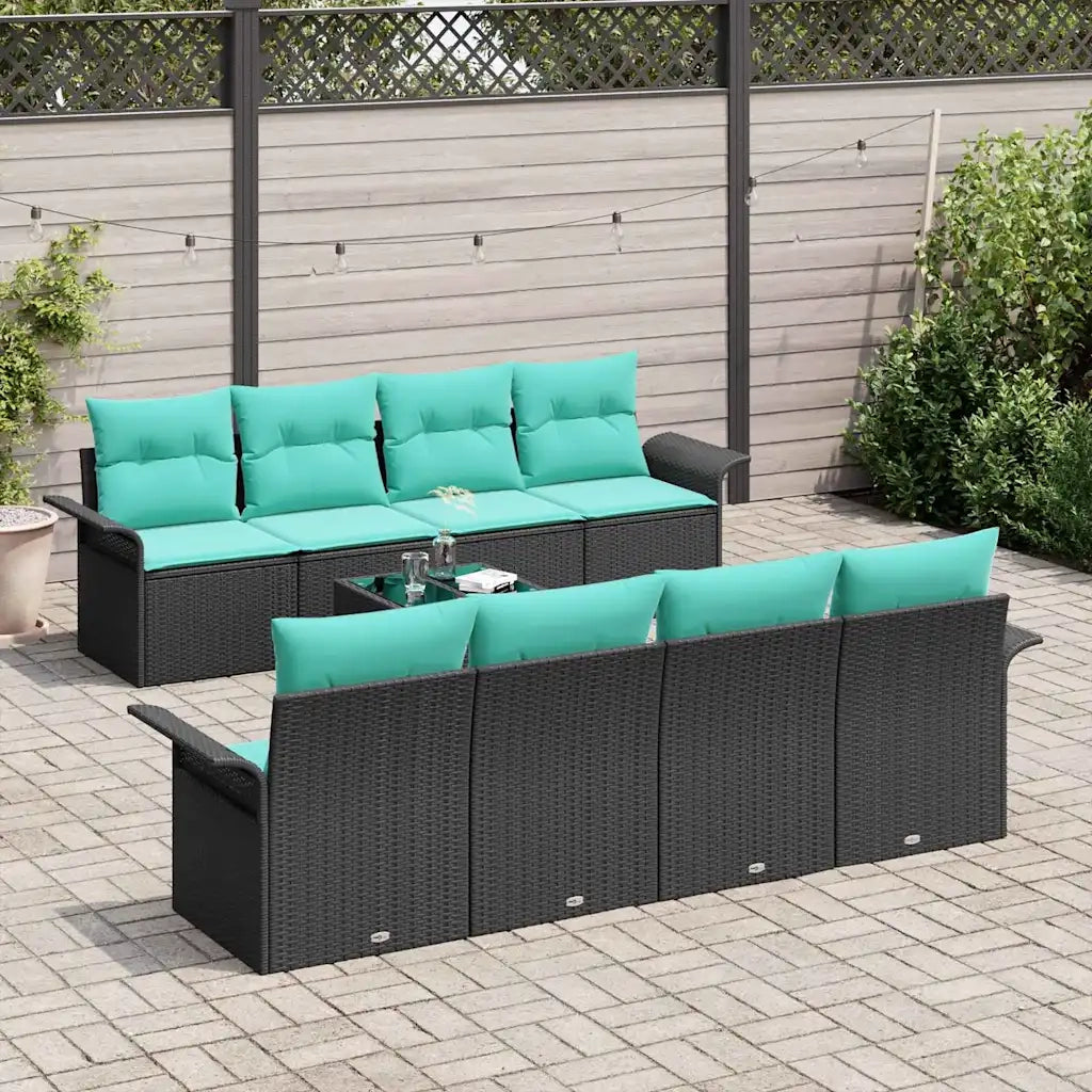 Set Divano da Giardino 9 pcs Nero e Turchese polyrattan 3353965