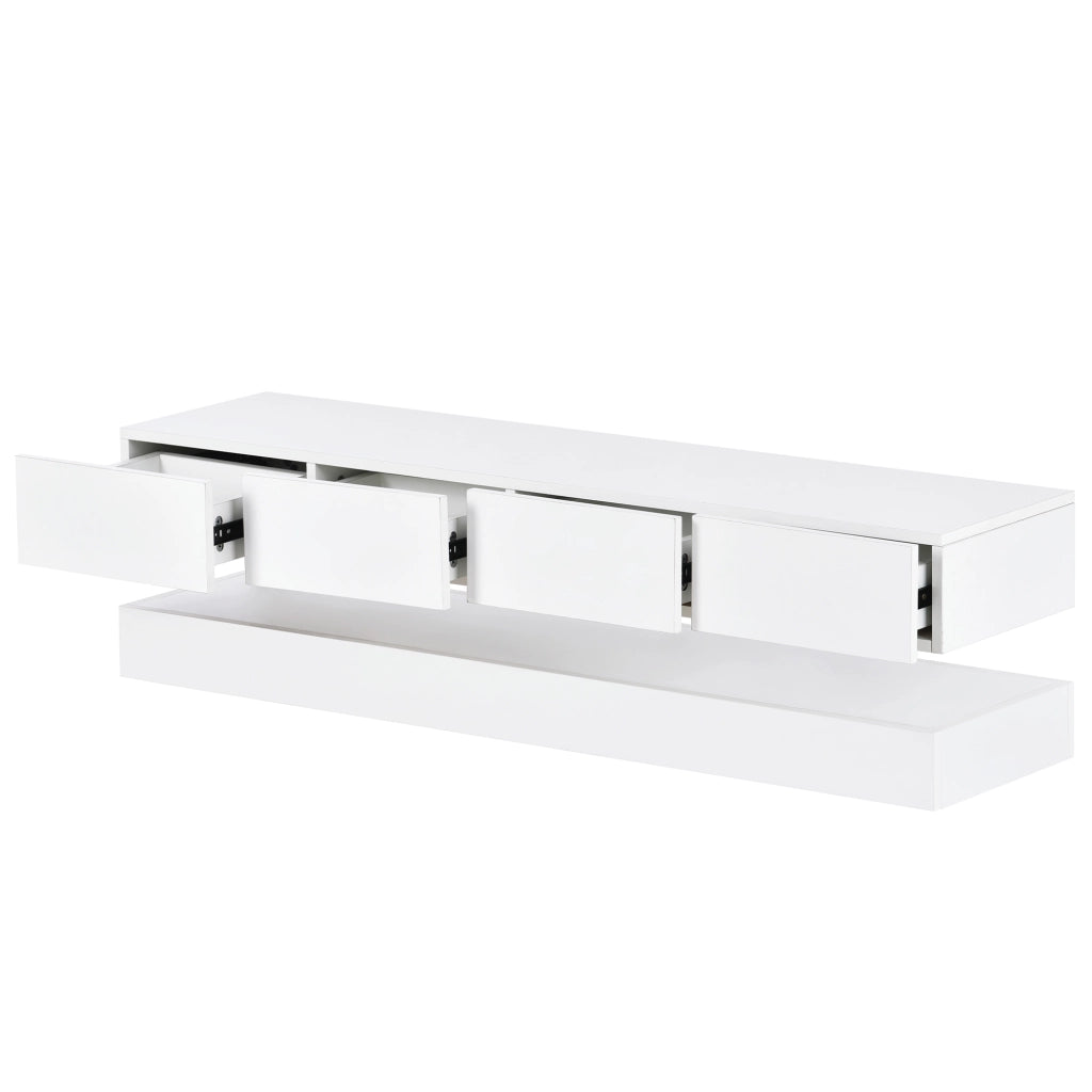 Mobile TV sospeso LED in MDF bianco con 4 cassetti, 2 vani e controllo Bluetooth da app
