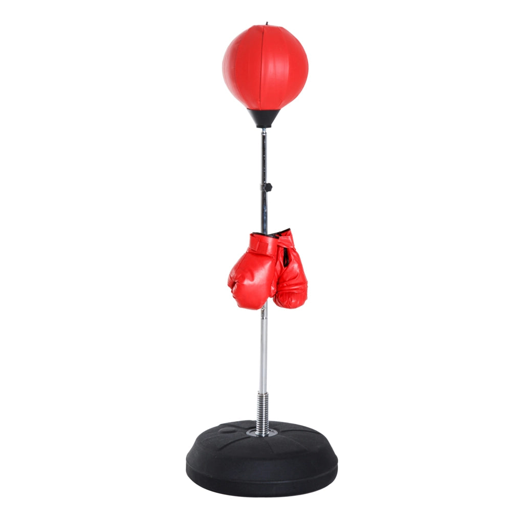 Sacco da Boxe Regolabile in Altezza con Base e Guanti ¨C Minimal ¨C Rosso e Nero 126-144 cm