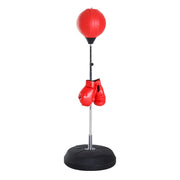 Sacco da Boxe Regolabile in Altezza con Base e Guanti ¨C Minimal ¨C Rosso e Nero 126-144 cm