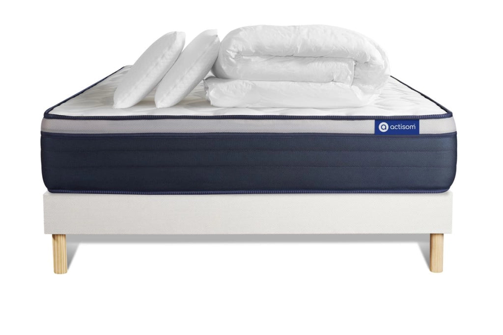 Pacchetto letto completo - Materasso 140x200cm + Box spring con doghe (kit) + 2 cuscini + Piumino - Actiflex Max