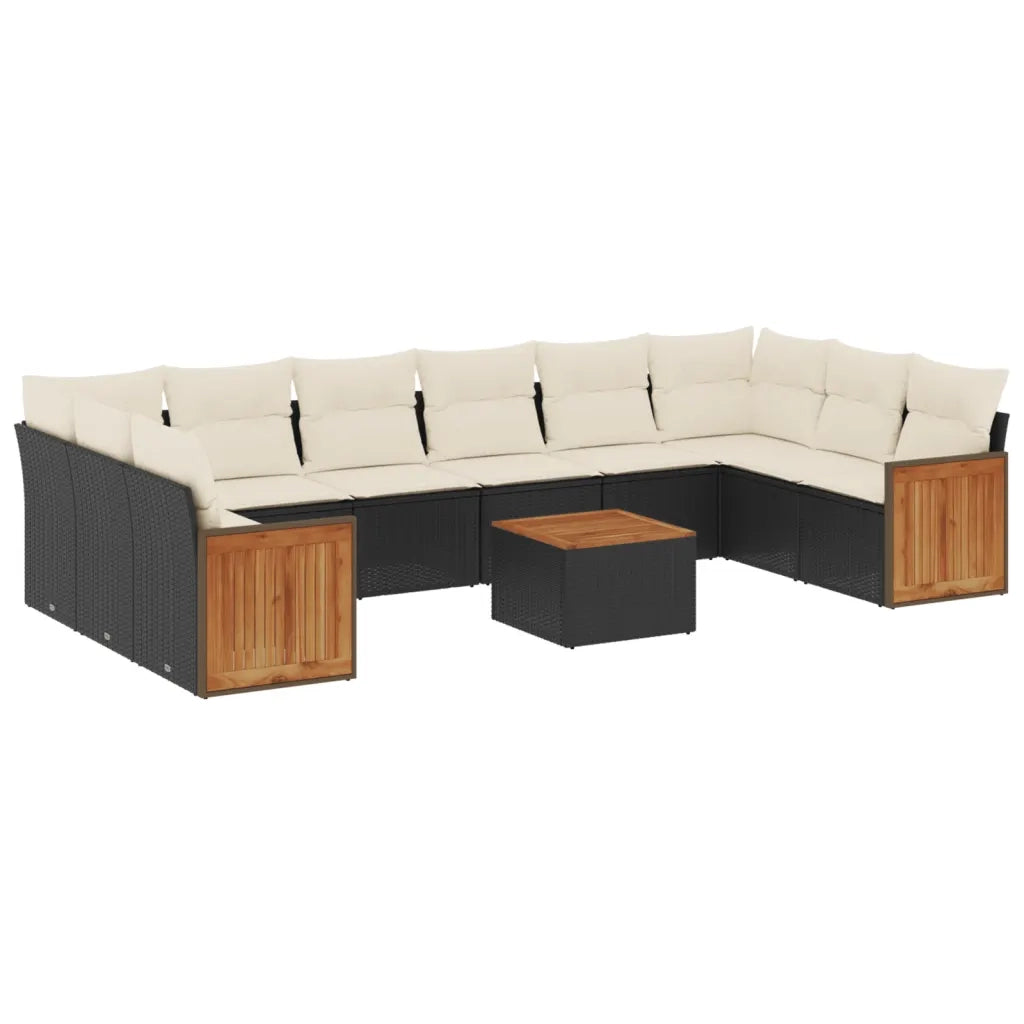 Set Divani da Giardino 11 pz con Cuscini in Polyrattan Nero 3228009