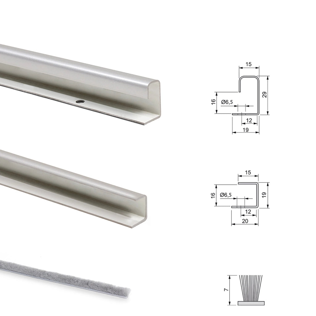 Binario per Porte Scorrevoli per Armadio 230 cm Spessore 16 mm con Kit di Accessori Emuca Grigio Metallizzato