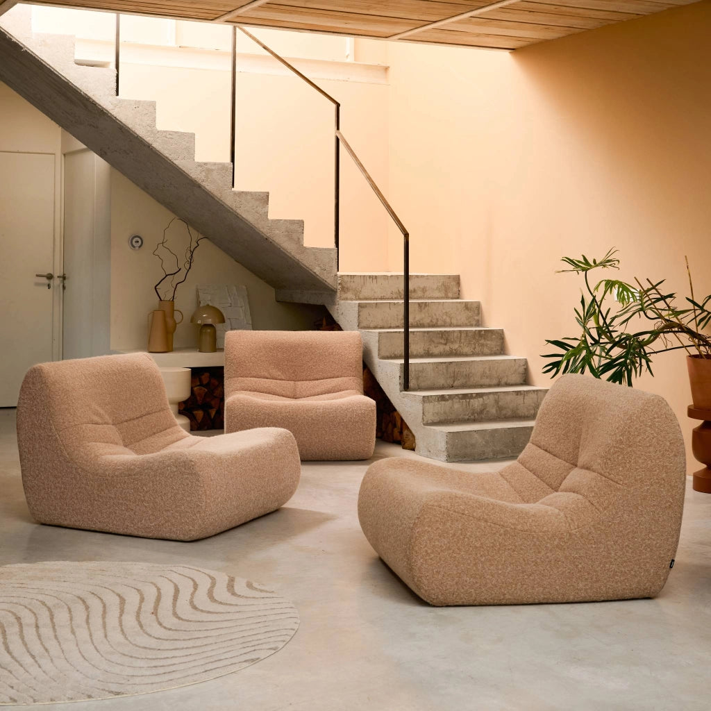 Divano modulare tessuto effetto alpaca, 3 posti, beige