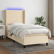 Letto a Molle con Materasso e LED Crema 90x200 cm in Tessuto