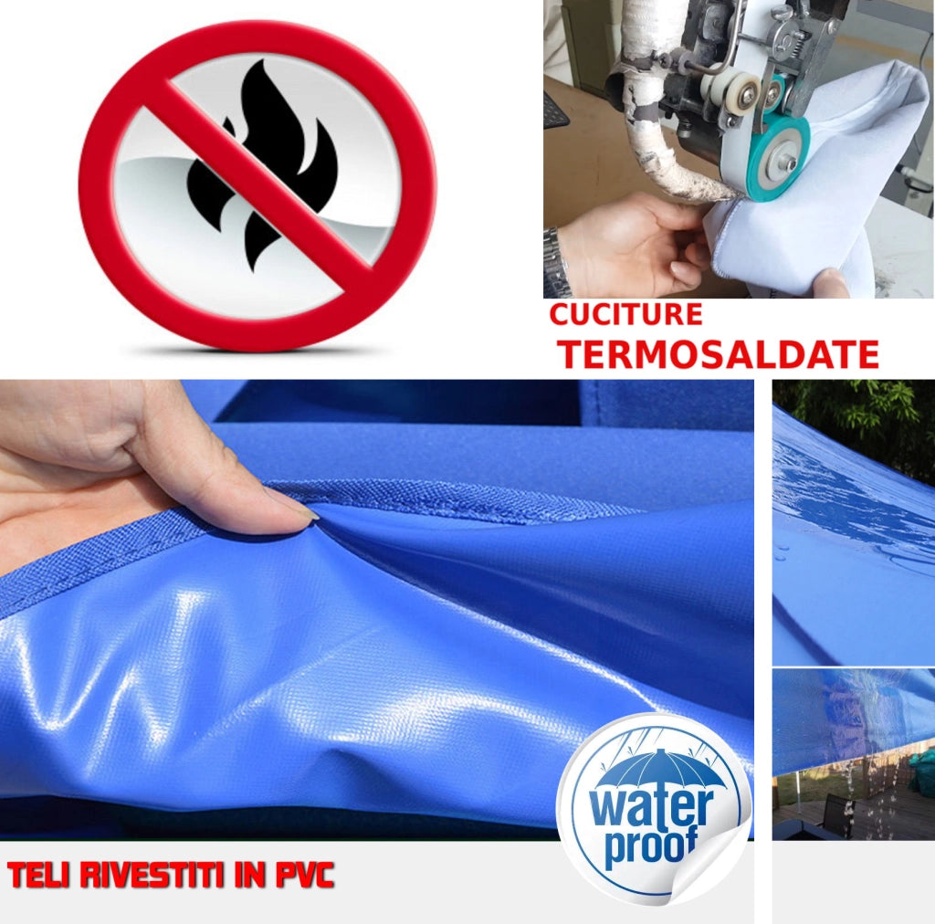 Gazebo 3x3 m blu certificato IGNIFUGO pieghevole alluminio piantone esagonale 45mm portatile estendibile richiudibile estensibile acciaio con laterali per fiere eventi stand chiosco tenda tendone mercato mercatino