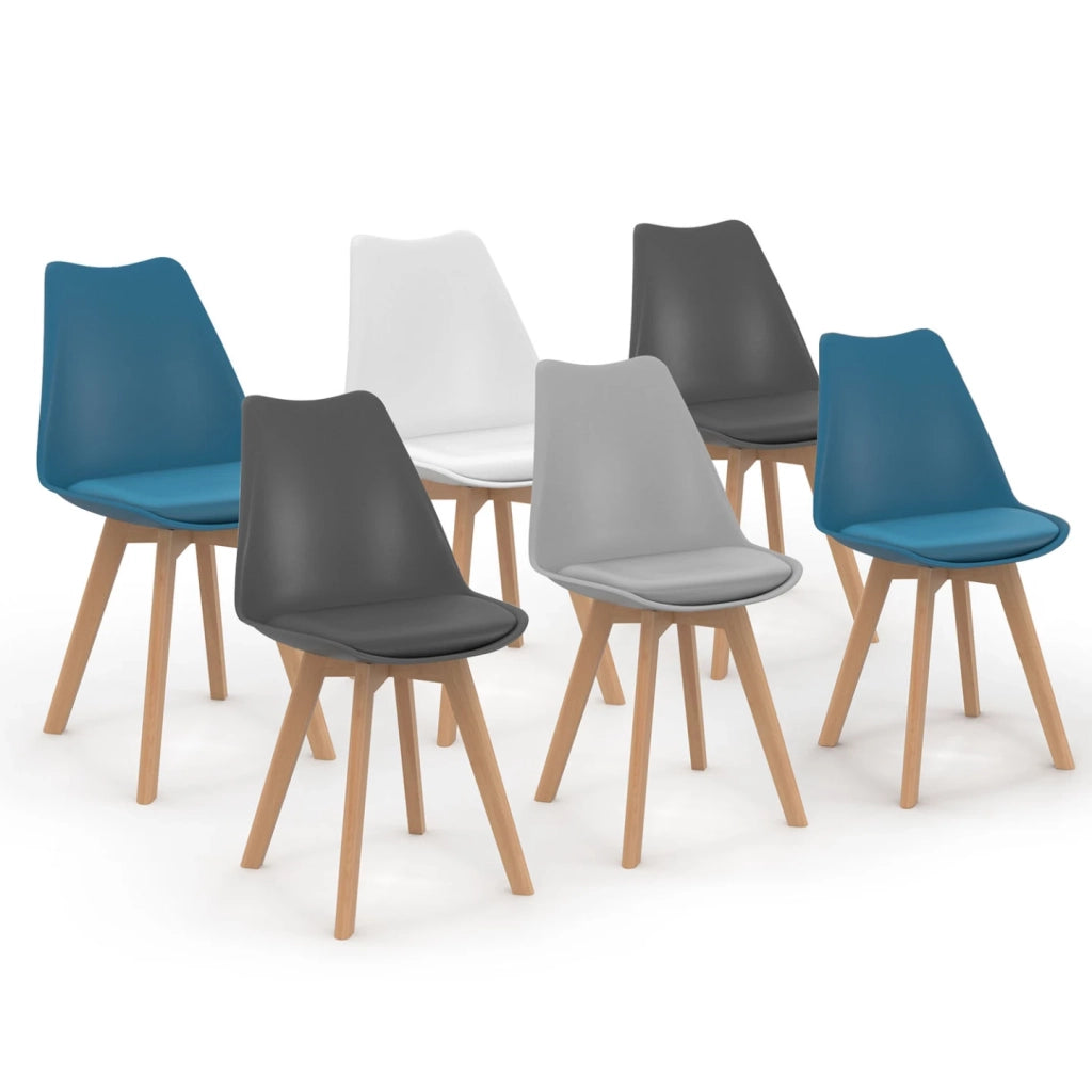 IDMarket - Set di 6 sedie SARA mix cromatico: bianca, grigio chiaro, 2 blu anatra, 2 grigio scuro