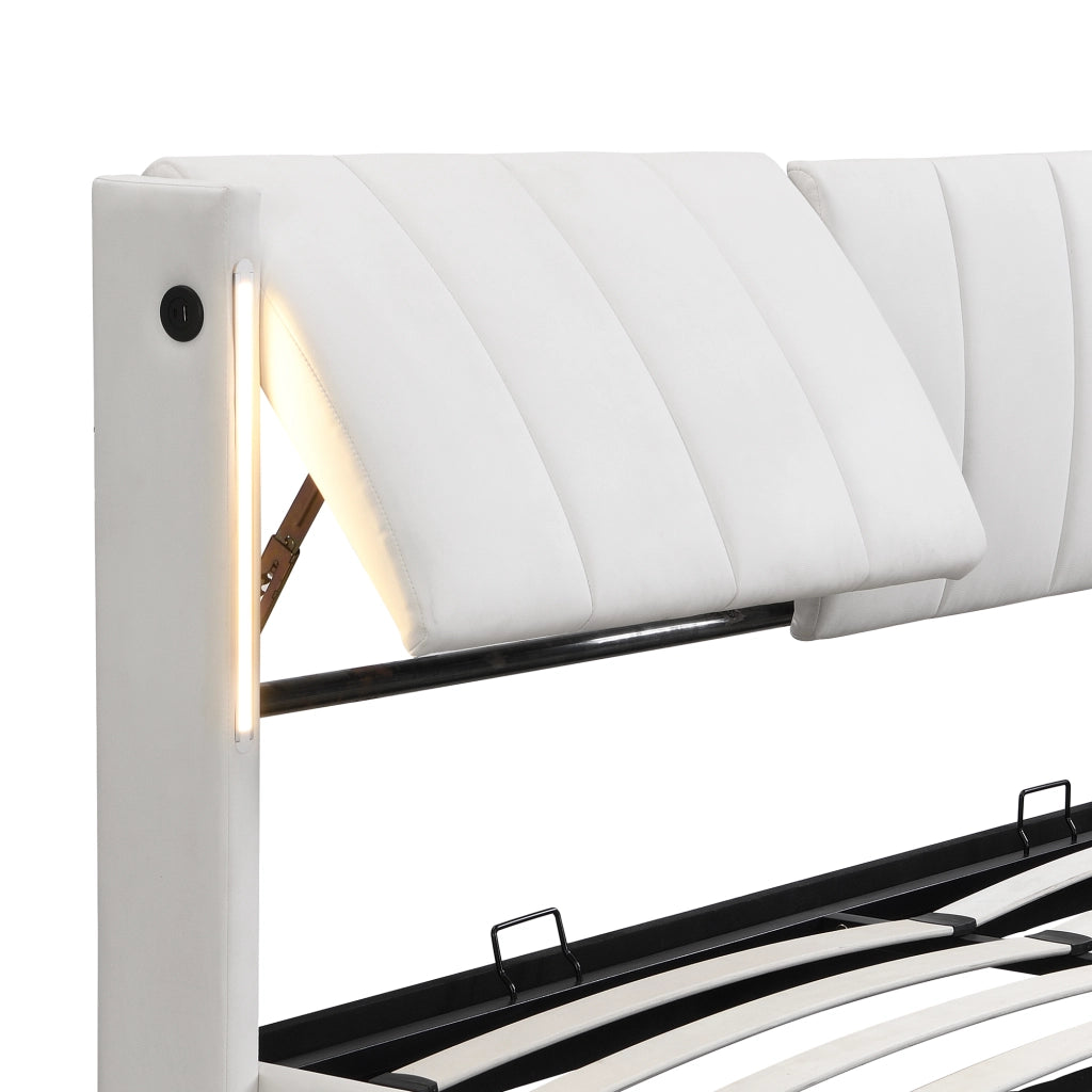 LETTO con contenitore 180x200 cm PU bianco con USB e LED