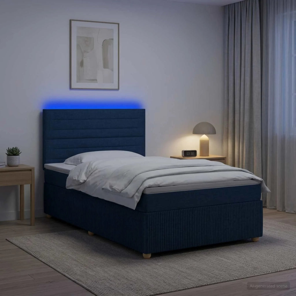 Letto Box Spring LED con Materasso Blu 90 x 190 cm Tessuto 3455747