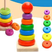 Trade Shop - Torre Arcobaleno Gioco In Legno Piramide Anelli Impilabili Montessori 20x9 Cm -