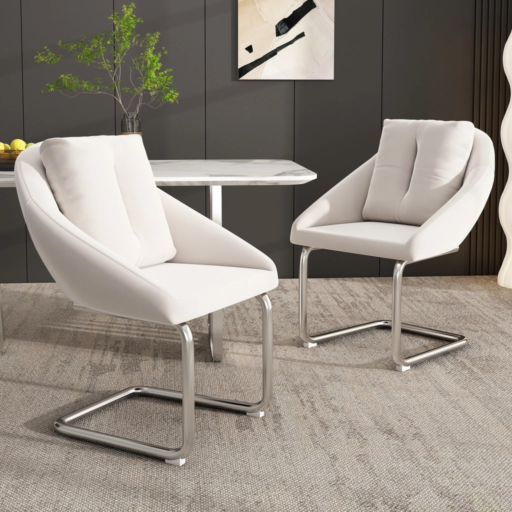 Sedia da Pranzo Set da 2 con Schienale Ergonomico e Cuscino, in Velluto e Metallo, Beige