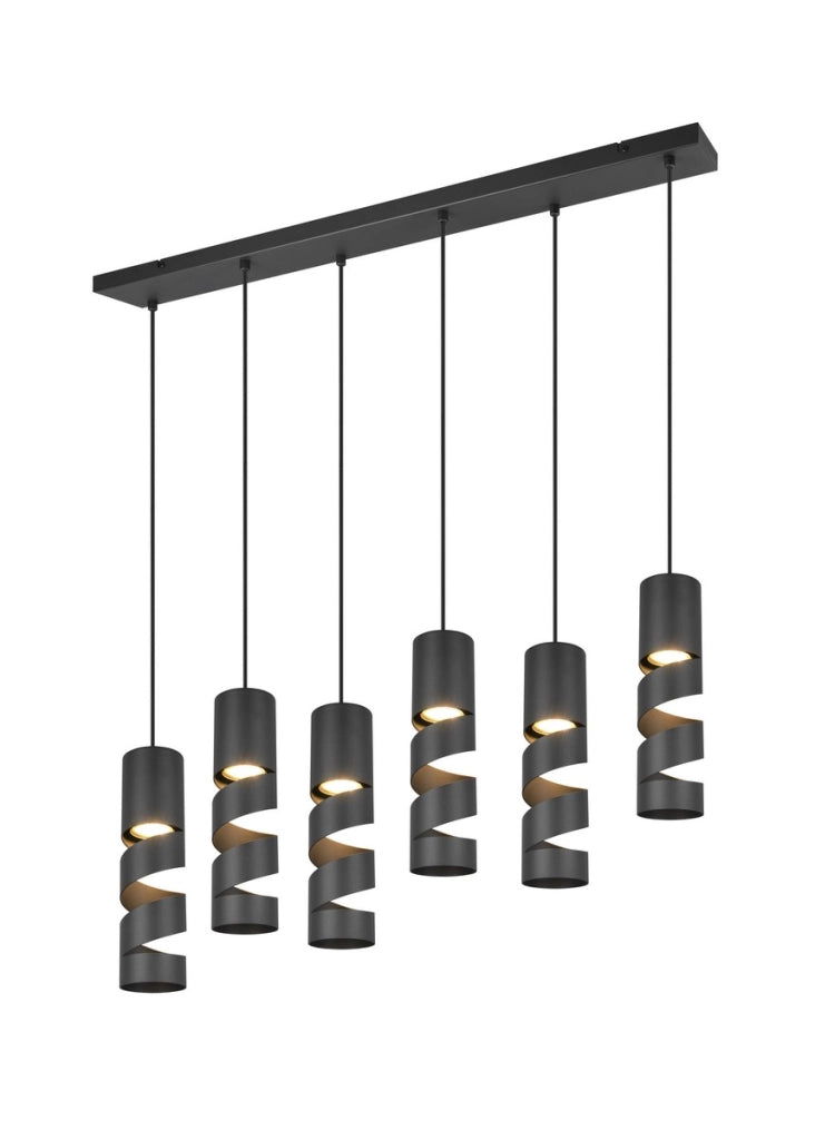 Lampada a sospensione nera STREAM Trio 6xGU10 150cm