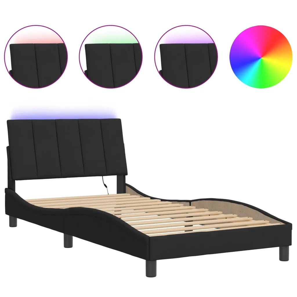 Giroletto con LED senza Materasso Hanko Nero 100x200 cm in Velluto