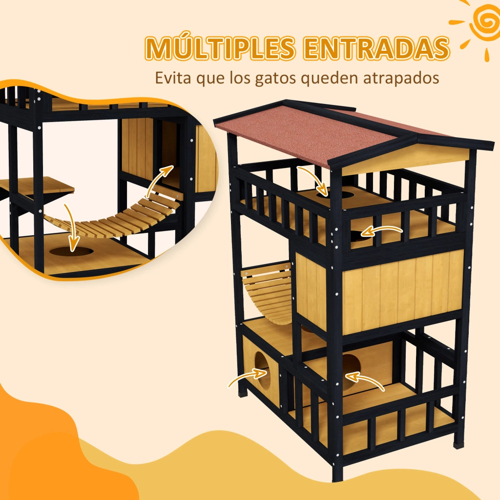 Casetta per Gatti 4 Livelli con Ponte e Balcone ¨C Minimal ¨C 84x60x116 cm