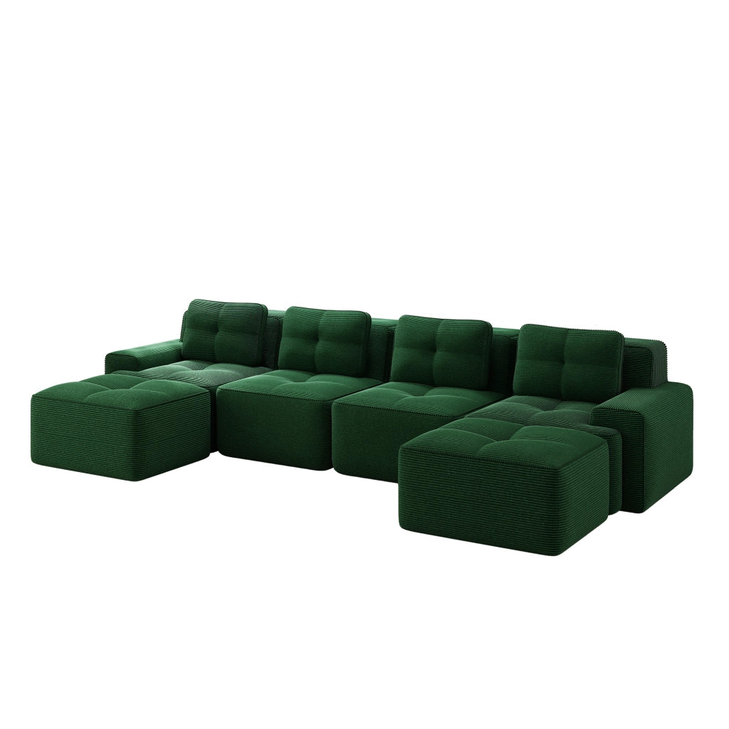 Sofa modulare senza ossa - Zephmum - U-Shape 4 posti verde velluto a coste antiscivolo