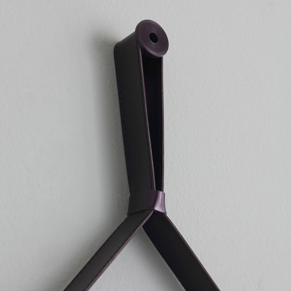 Specchio bagno rotondo con laccio pelle nera