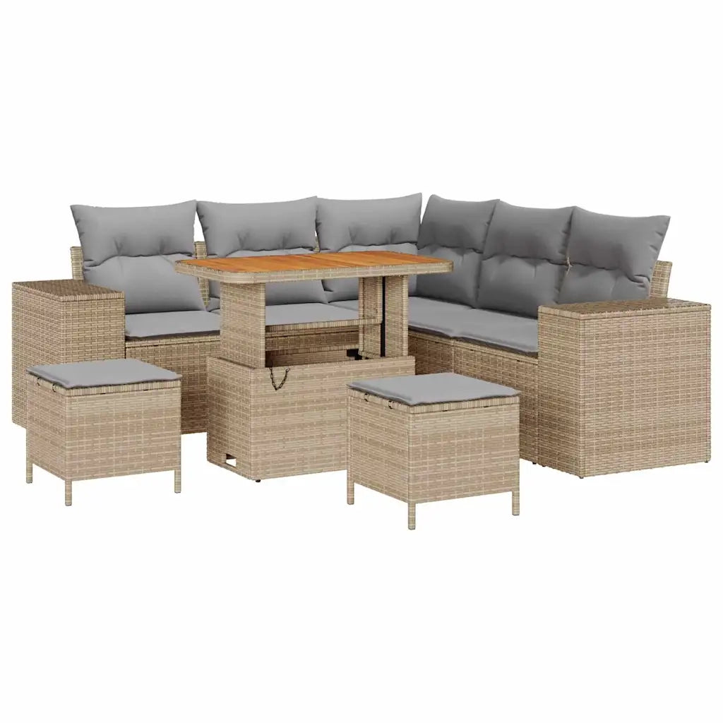 Set Divano da Giardino con cuscino 8 pcs Beige e Grigio Chiaro
