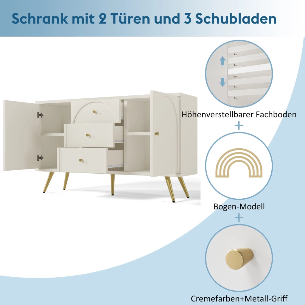 COMÒ 2 porte e 3 cassetti 140x40x84 cm Crema Bianco