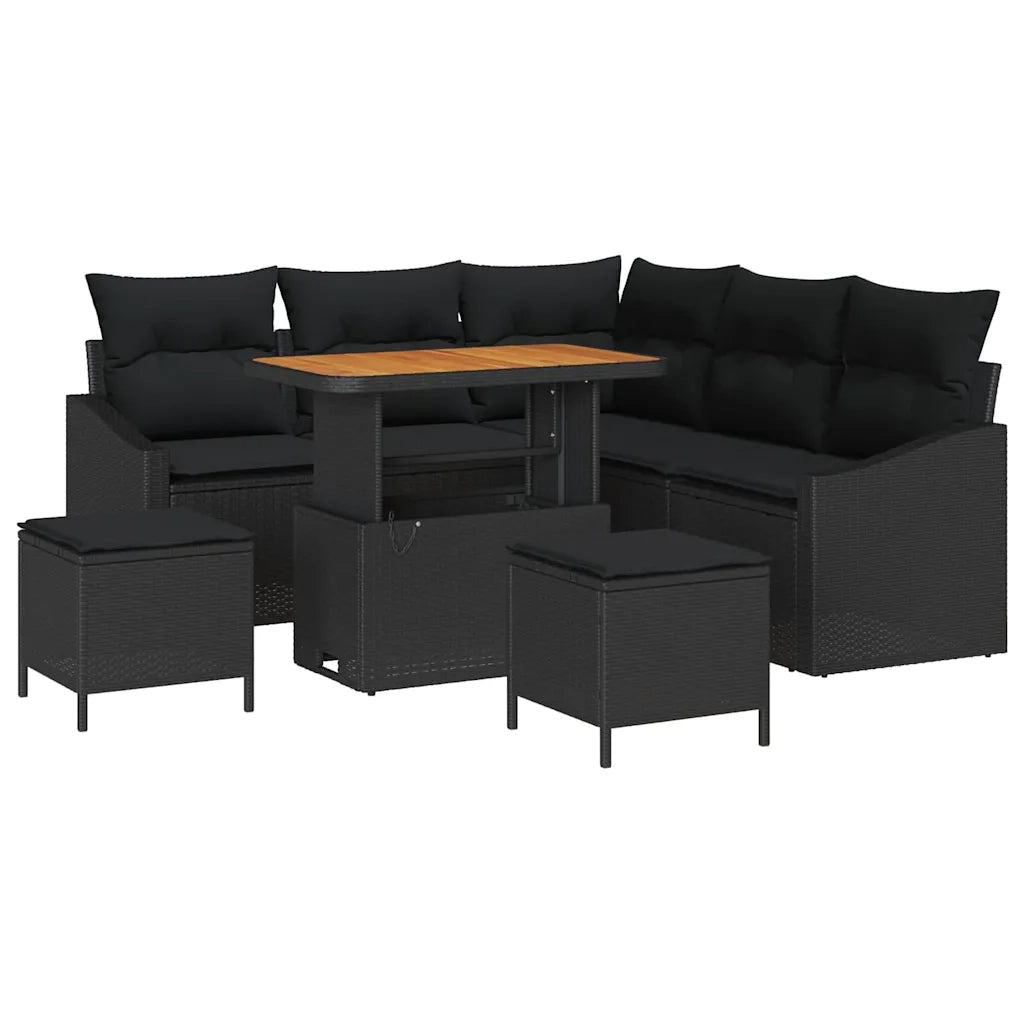 Set Divano da Giardino con cuscino 8 pcs Nero polyrattan