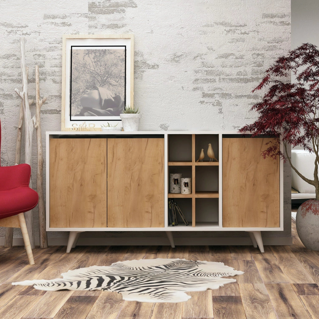 Credenza in legno "Prava" - 140 x 40 x 86 cm - Marrone