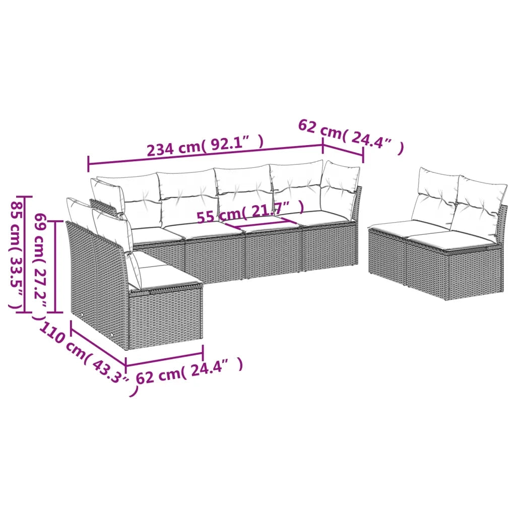 Set Divano da Giardino 8pz con Cuscini Grigio Chiaro Polyrattan 3249291