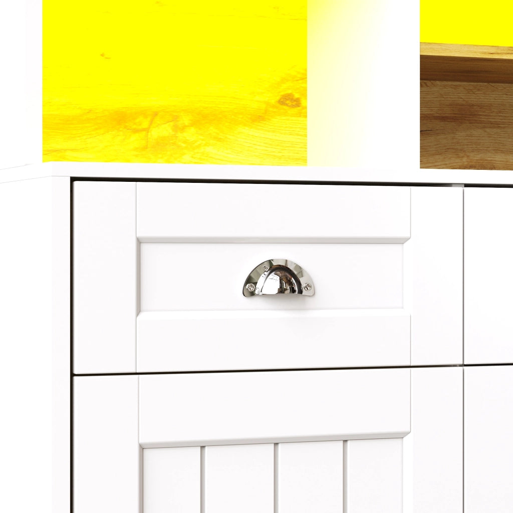 Mobile Buffet con LED ¨C MINIMAL ¨C Bianco/Nero, Ripiani Regolabili, 140x40x175
