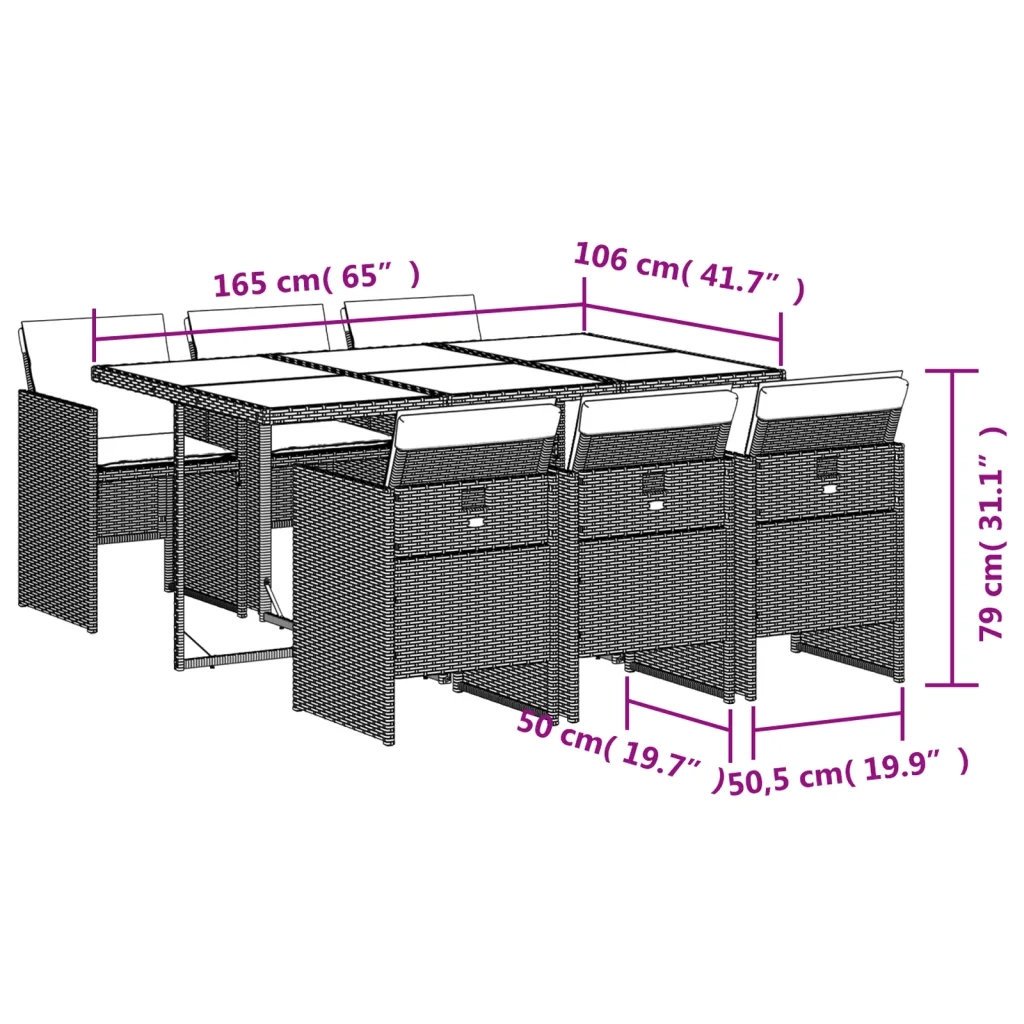 Set da pranzo da giardino da 7 pz con Cuscini in Polyrattan Grigio 3277680