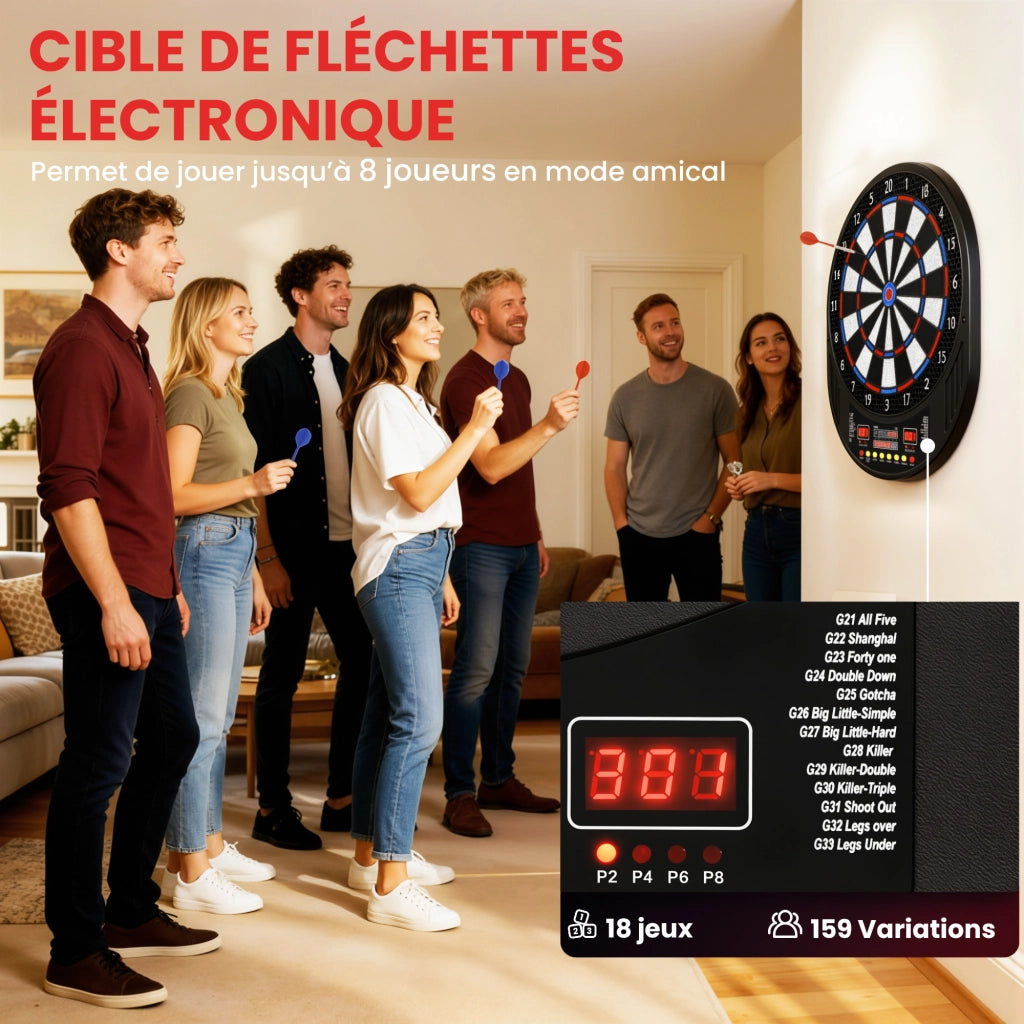 Gioco di freccette elettronico con punte morbide ¨C zephmum ¨C 2 schermi LED, 33 giochi, 8 giocatori