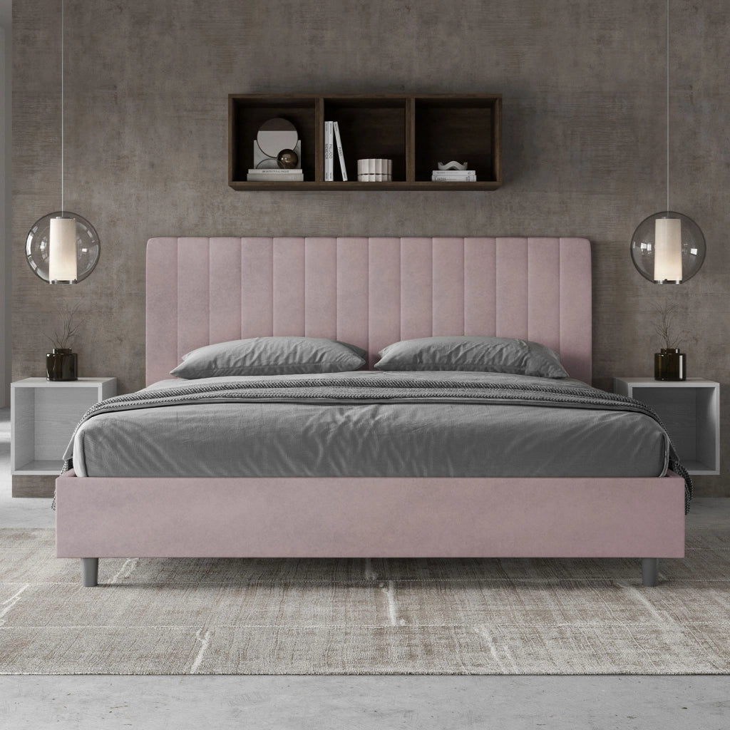 BS COM Letto matrimoniale king size con rete imbottito 200x210 microfibra glicine