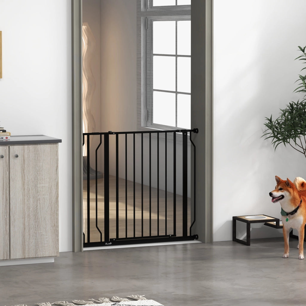 Cancelletto di Sicurezza per Cani Estensibile 75-95x76A cm in Acciaio e ABS Nero