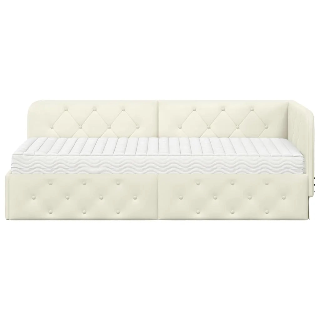 Cornice del letto ad angolo Crema 80 x 200 cm Velluto