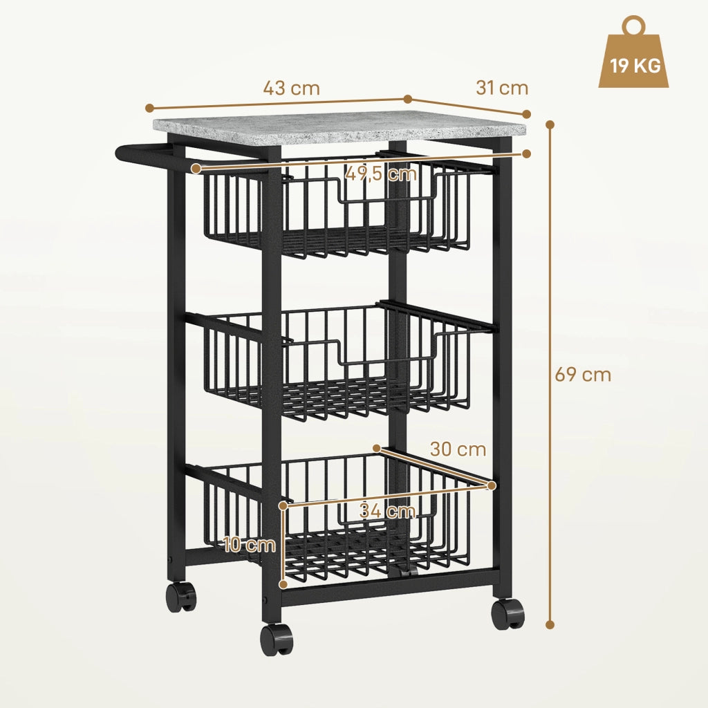Carrello da cucina 3 livelli ¨C Minimal ¨C acciaio, ruote