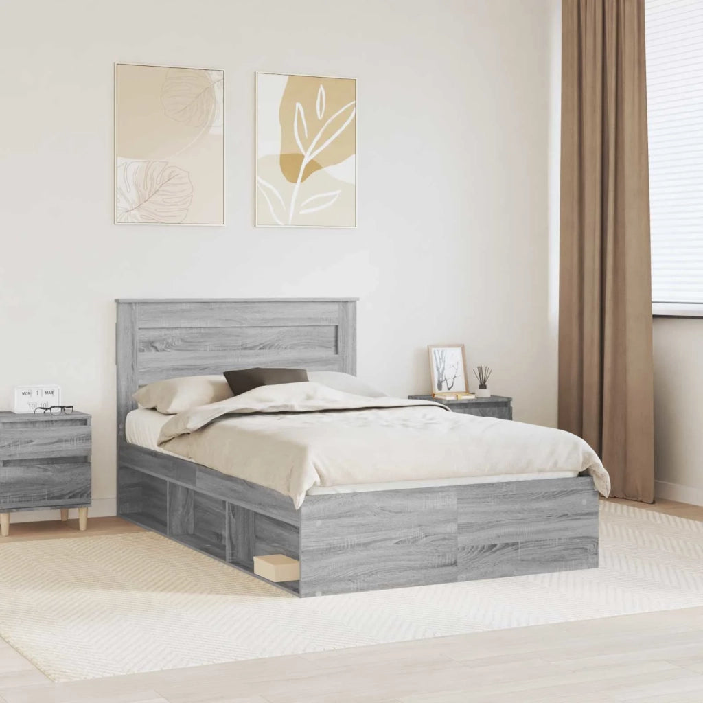 Letto matrimoniale | Letto per adulti | Struttura del letto Grigio Sonoma 120 x 190 cm Pino massello