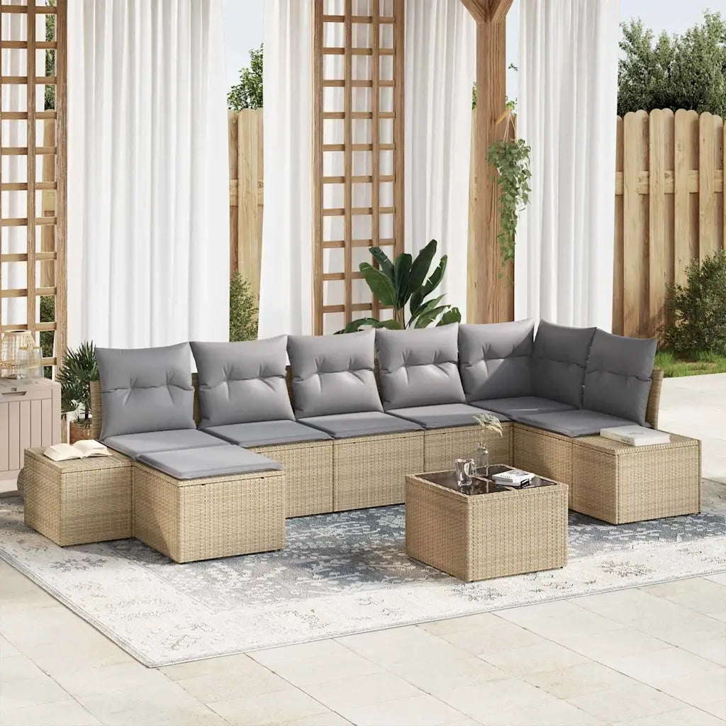 Set Divano da Giardino con cuscino 8 pcs Beige polyrattan 3347160