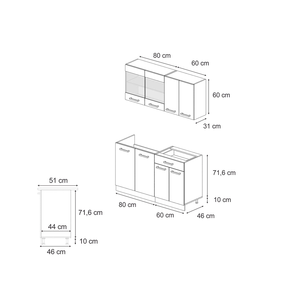 Vicco Cucina monoblocco Antracite lucido/oro power oak 140 cm , PL Antracite